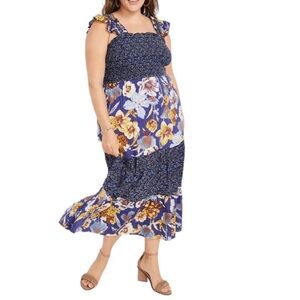 NWOT Maurices Women’s Blue Floral Smocked Midi Dress